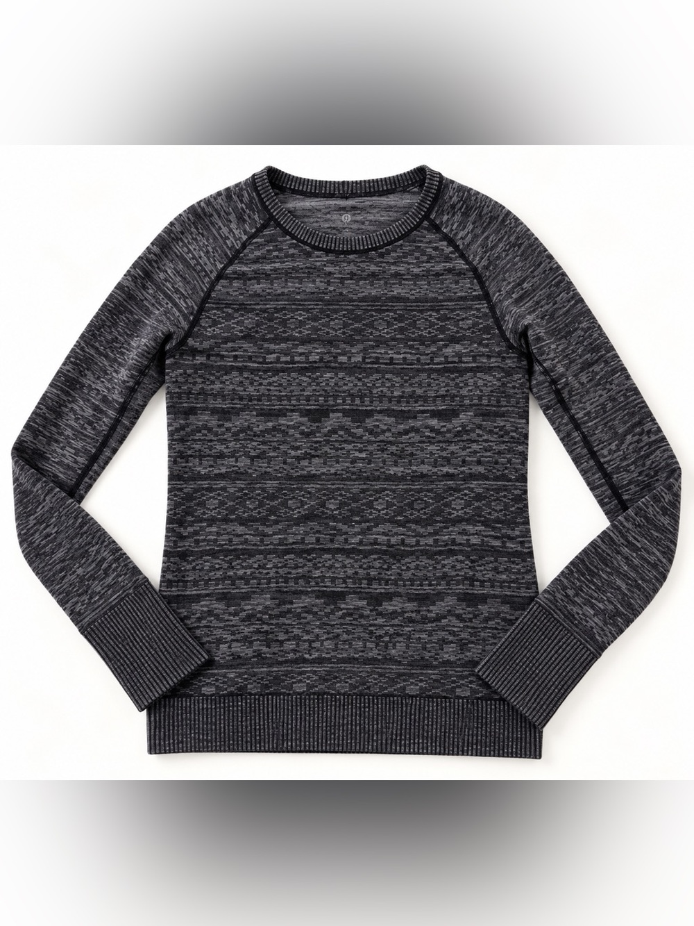 lululemon athletica Women's Dark Gray Patterned Long Sleeve Crew